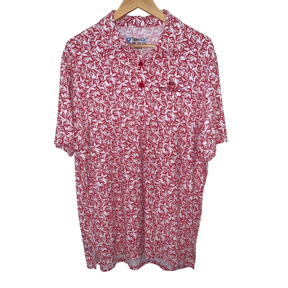 IBKUL Mens Large Red White Marlin "Top of the Rock"‎  Golf Polo Shirt Quick Dry